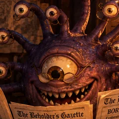 The Beholder, reading three newspapers at once